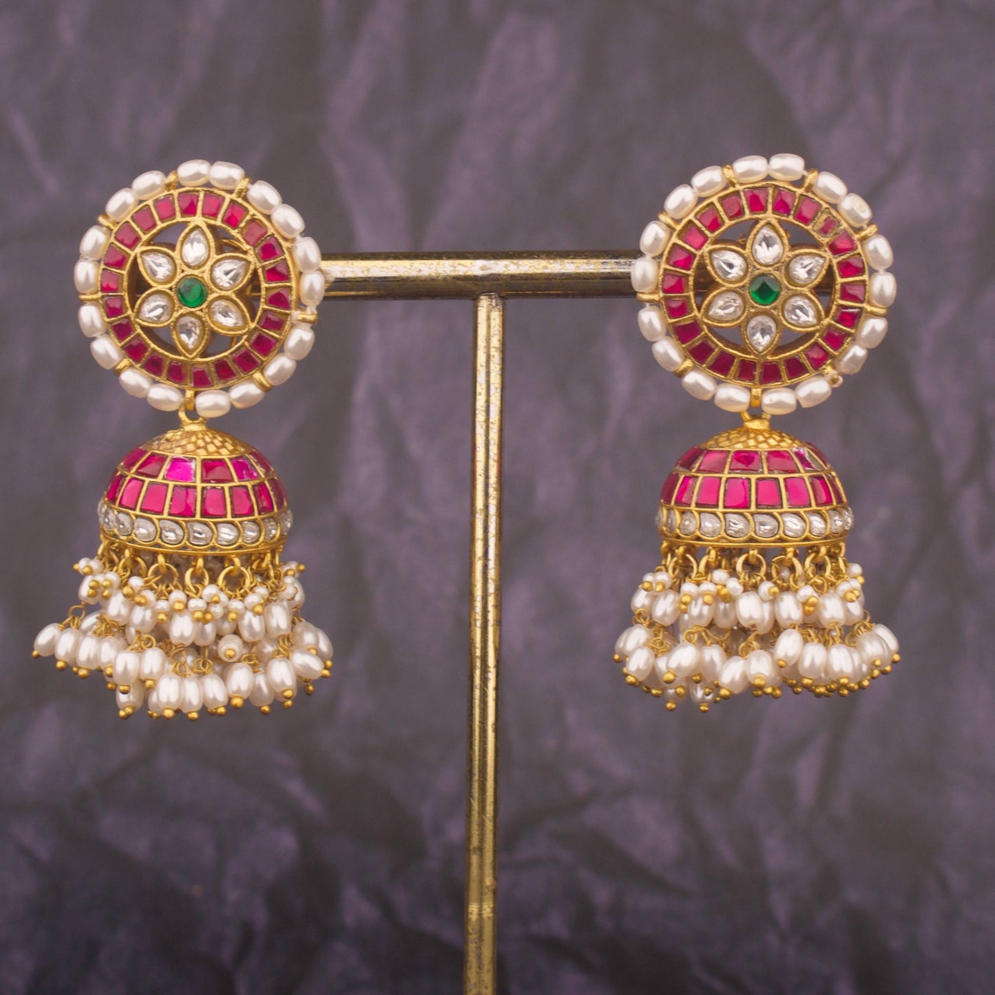 Regal Jadau Kundan Jhumki With Ricepearl Hangings
