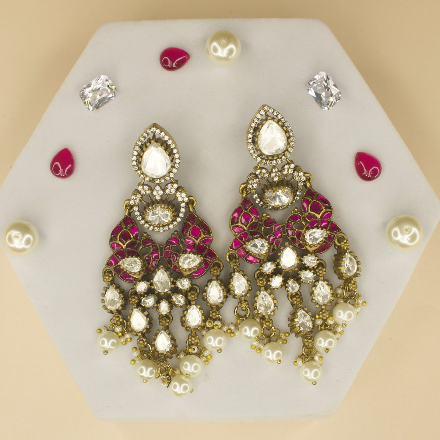 Fusion Victorian polki Chandbali earrings with High Quality Victorian finish