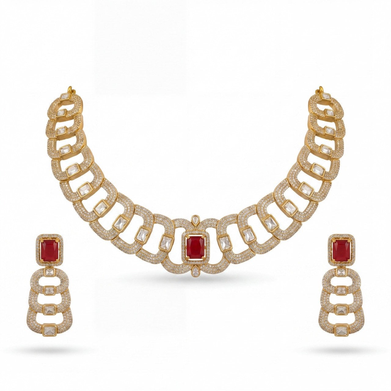 Elegant Victorian Polki Necklace Set with zircons