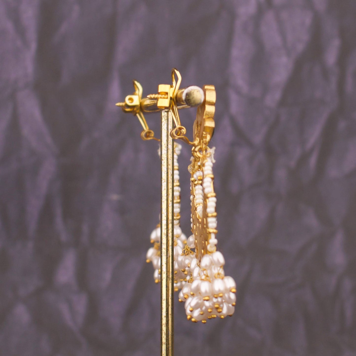 Bridal Jadau Kundan Chandbali Earrings With Multipearl Hangings