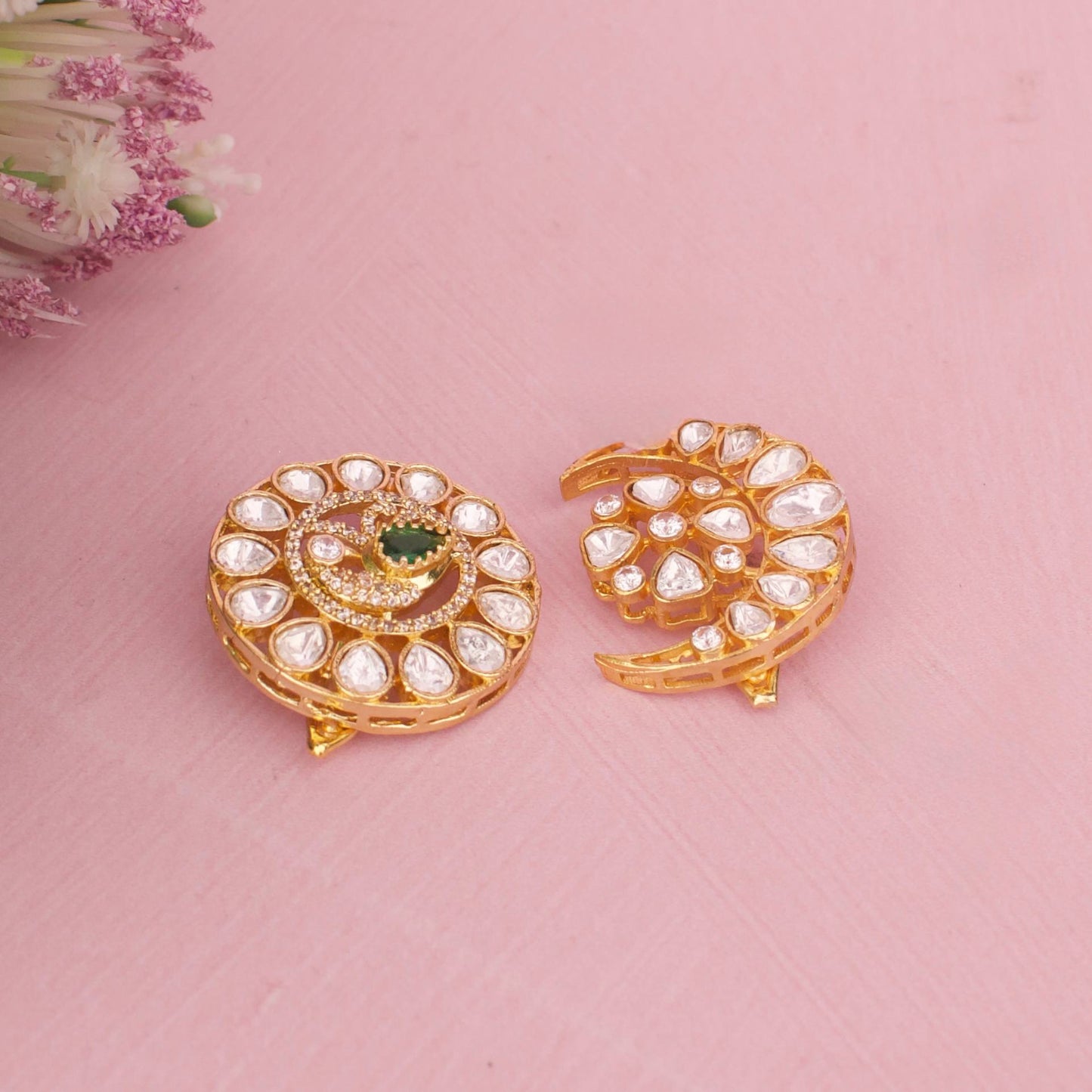 Designer Sun And Moon Polki Design Peacock Hairpin