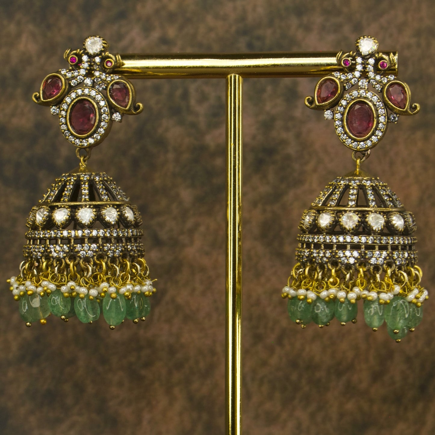 Victorian Elegance Peacock Jhumka Earrings with high quality victorian finish