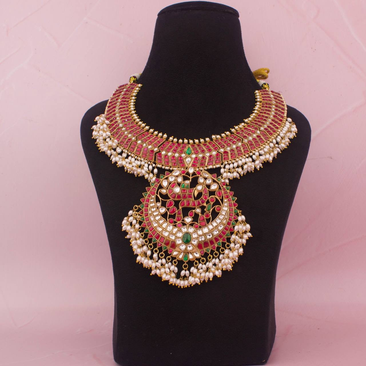 Exquisite Jadau Kundan Grand Necklace With Guttapusalu Ricepearl Hangings