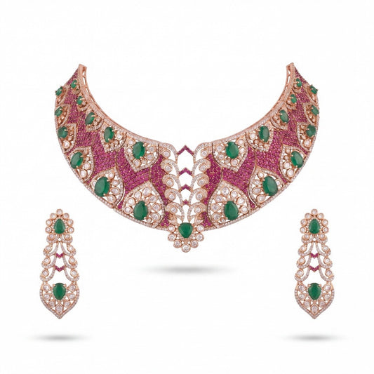 Bridal Moissanite Polki Choker Set With Hanging Earrings