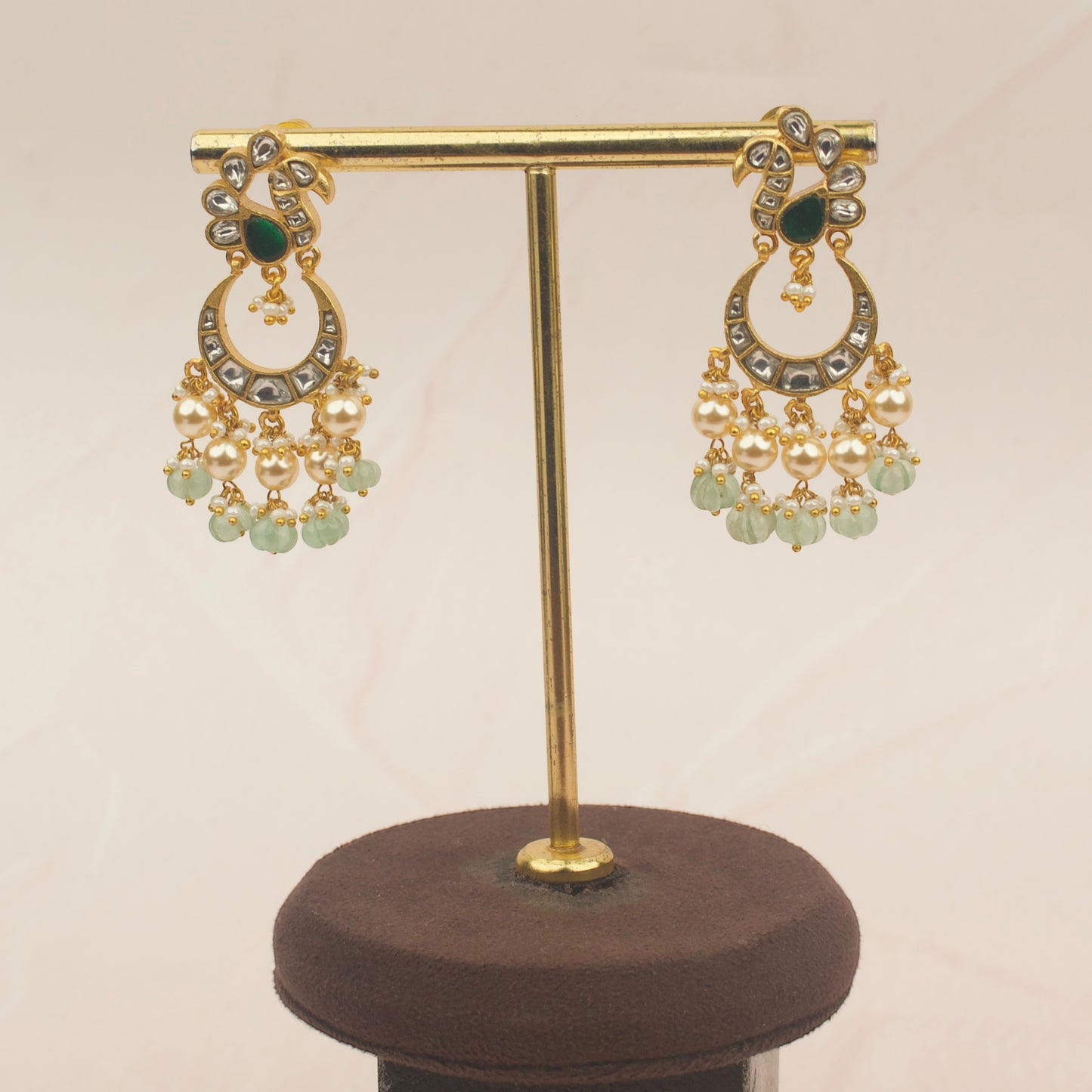 Peacock Studded Jadau Kundan Chandbali Earrings