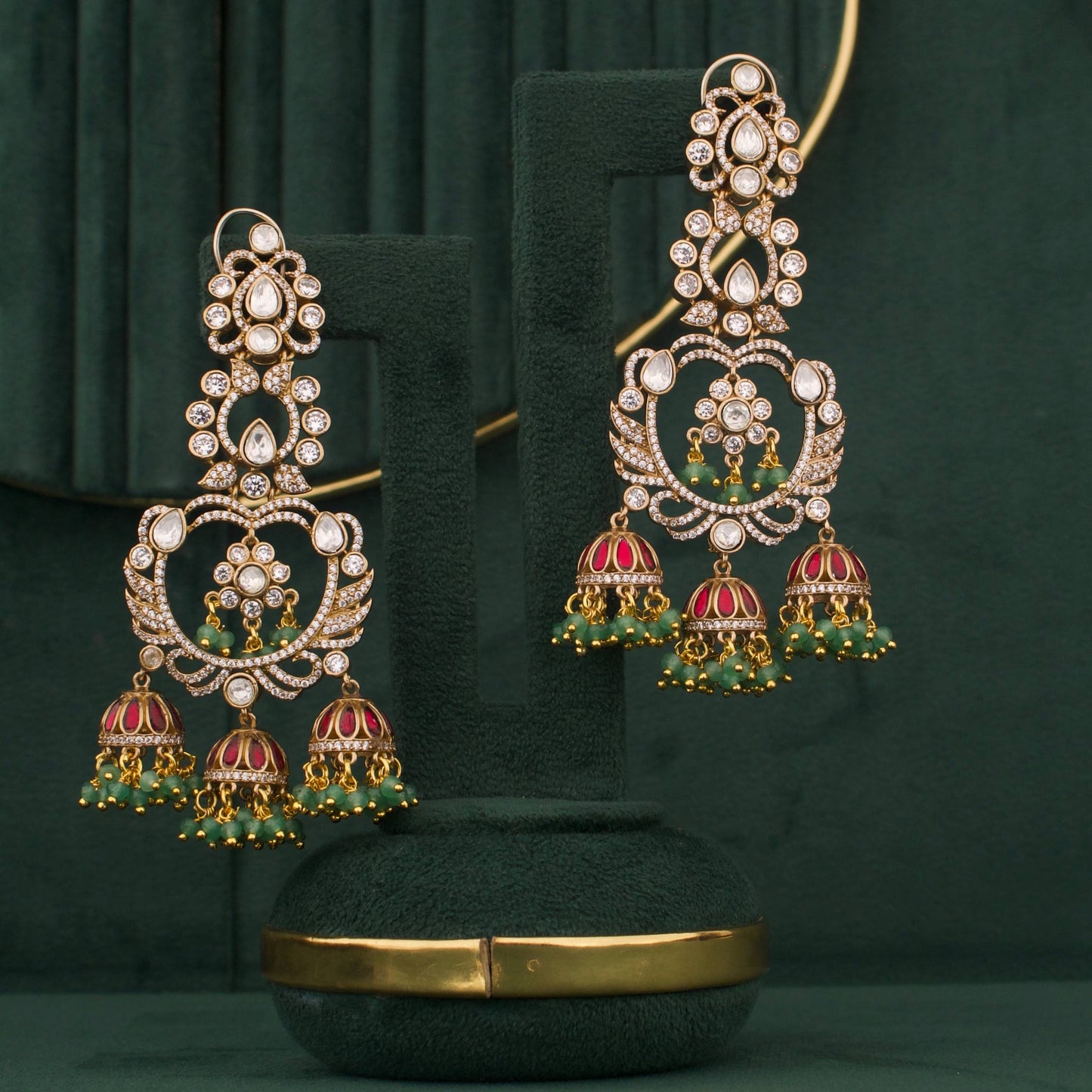 Elegant Victorian Bridal Polki Chandbali Earrings
