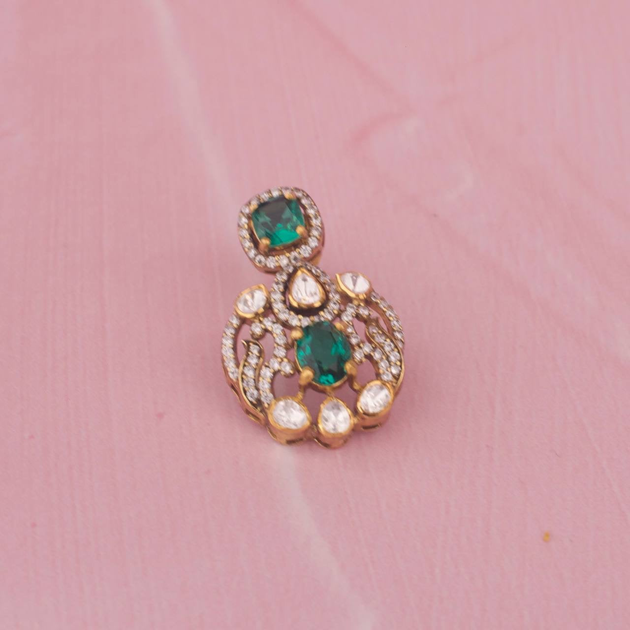 Classic 925 Silver Moissanite Polki Necklace Set With Matching