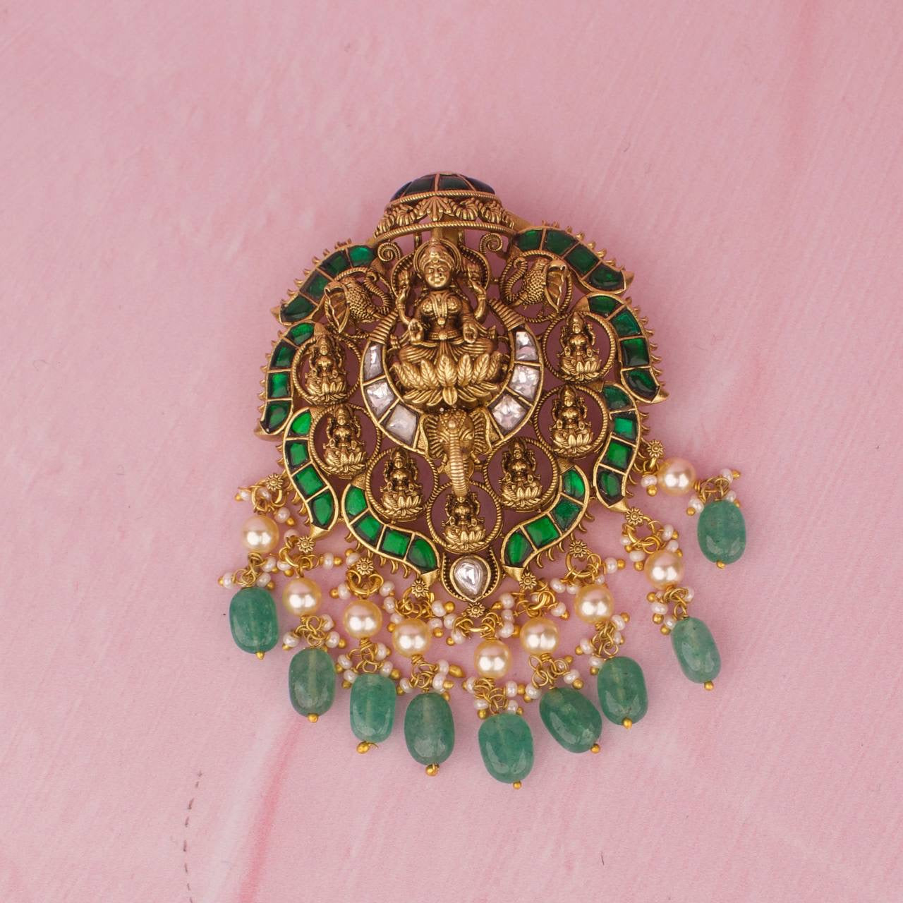 Divine Lakshmi Devi Jadau Kundan Pendant Set