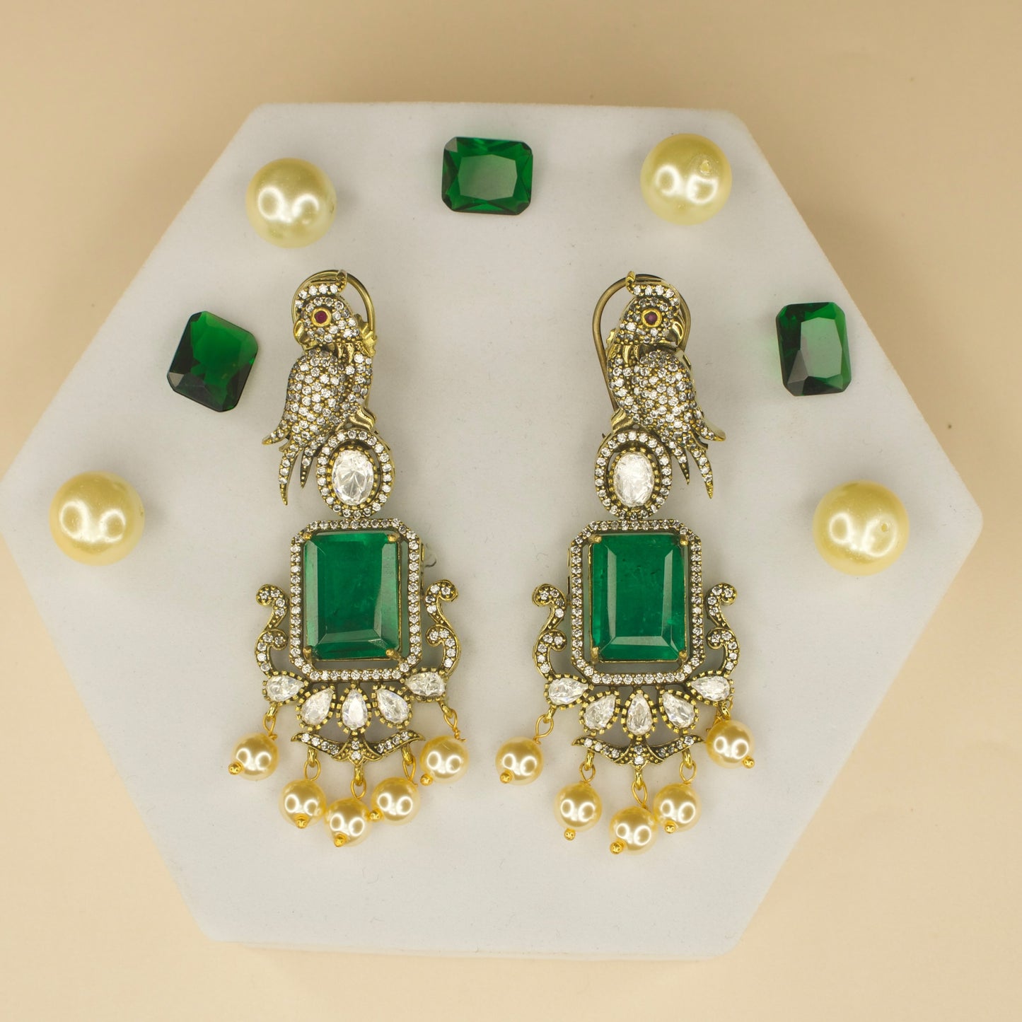 Peacock studded Victorian polki earrings with High Quality victorian plating