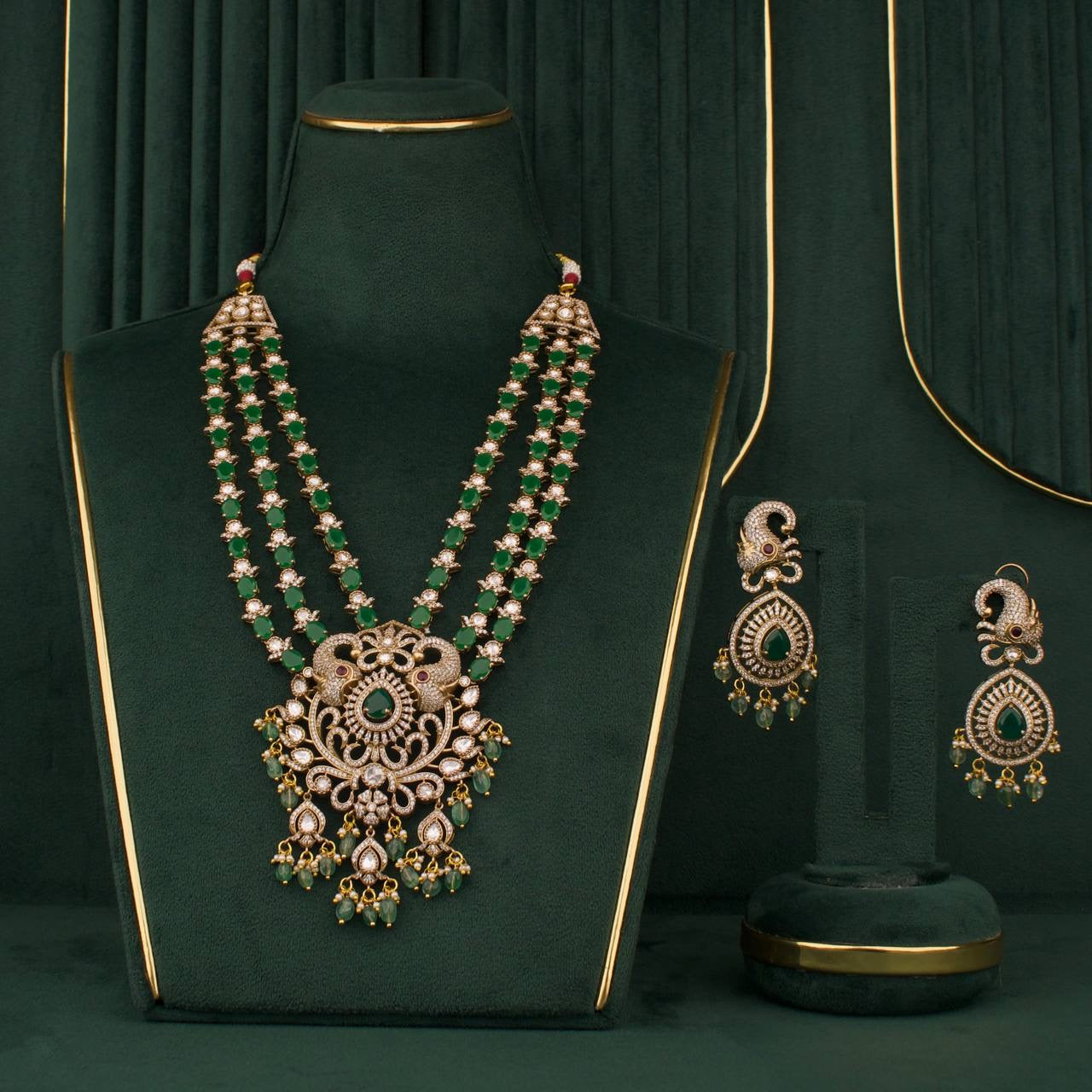 Bridal Layer By Layer Victorian Polki Necklace With Matching Earrings