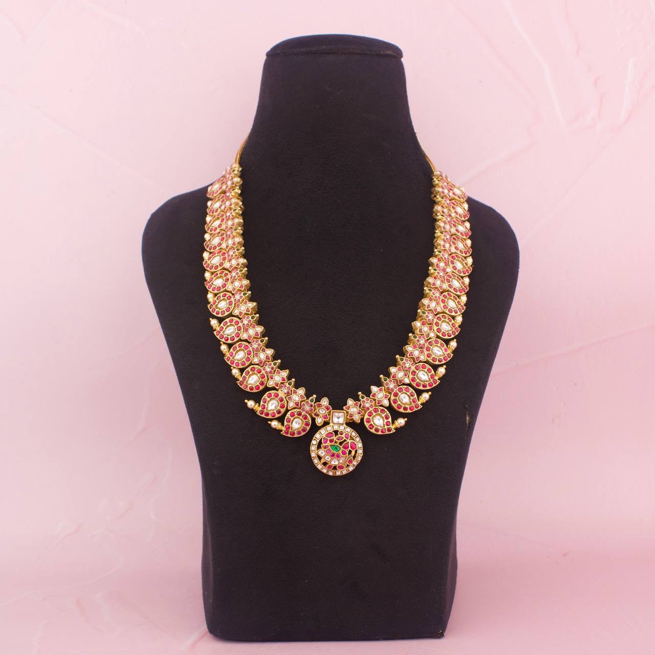 Jadau Kundan Long Bottu Locket Mango Necklace