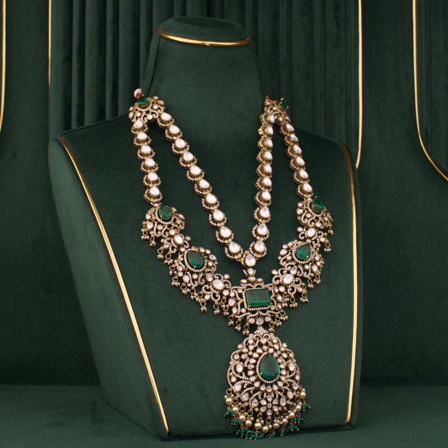 Grand Royal Victorian Polki Bridal Necklace With Matching Earrings