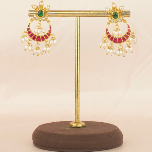 Glorious Lotus Design Jadau Kundan Chandbali with Beads