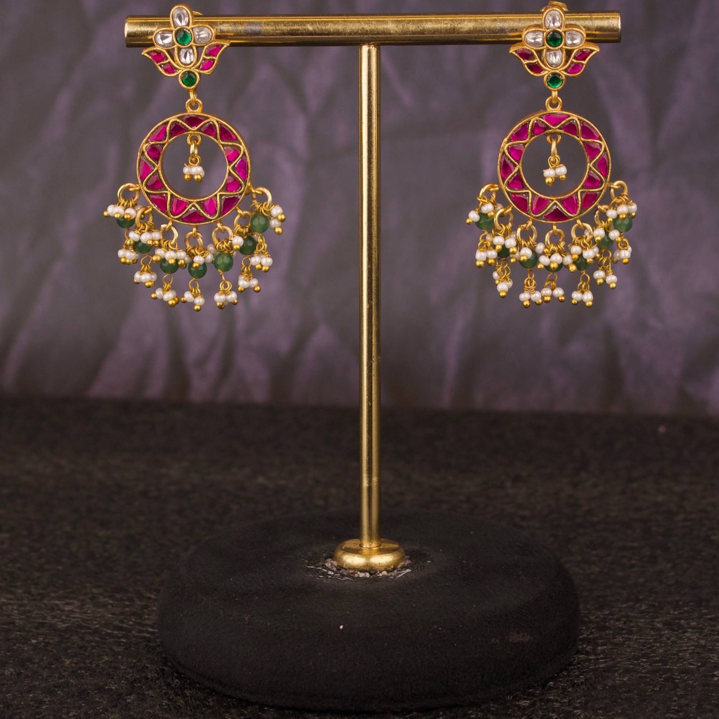 Light - Weight Jadau Kundan Hanging Style Chandbali Earrings