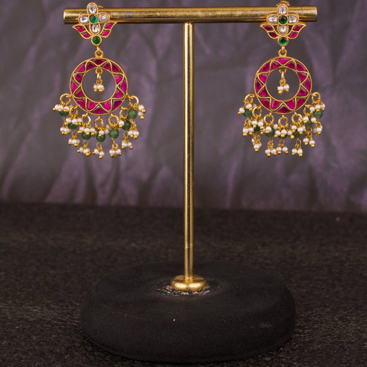 Light - Weight Jadau Kundan Hanging Style Chandbali Earrings