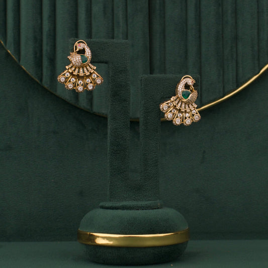 Royal Victorian Peacock Stud Earrings With Emerald Accent