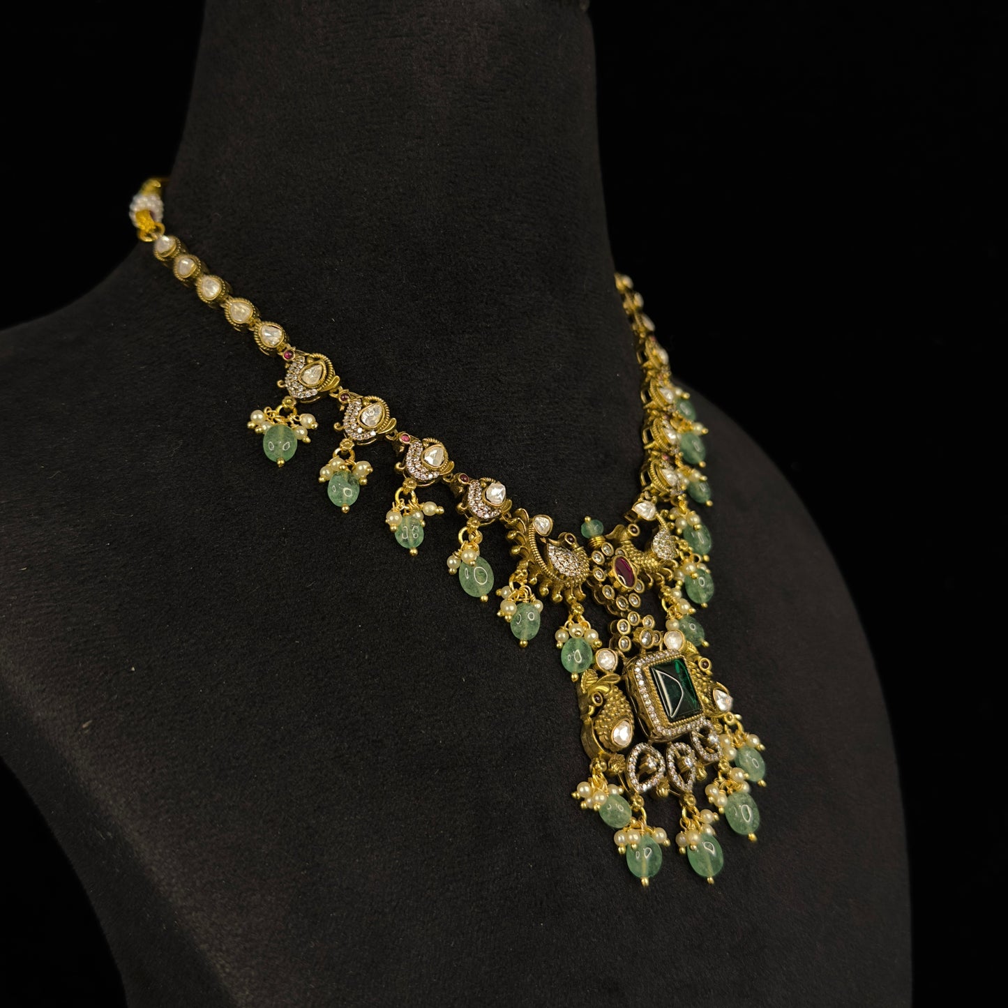 Antique Victorian finish Peacock Necklace with earrings