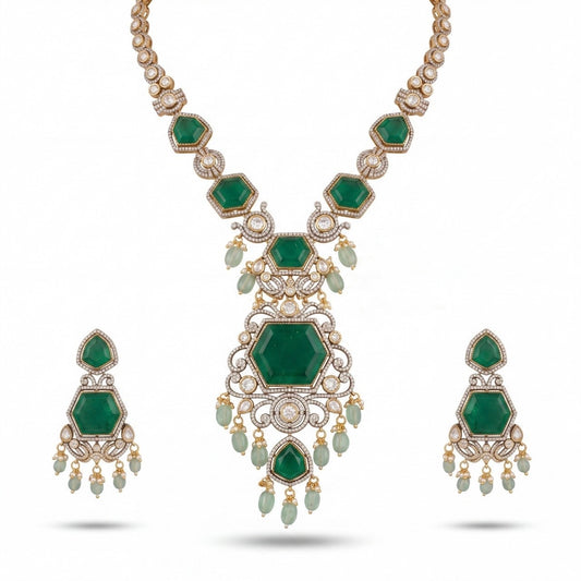 Victorian Design Big Stone Necklace With Matching Earrings