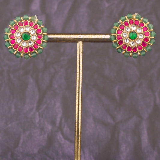 Elegant Floral Jadau Kundan Stud Earrings
