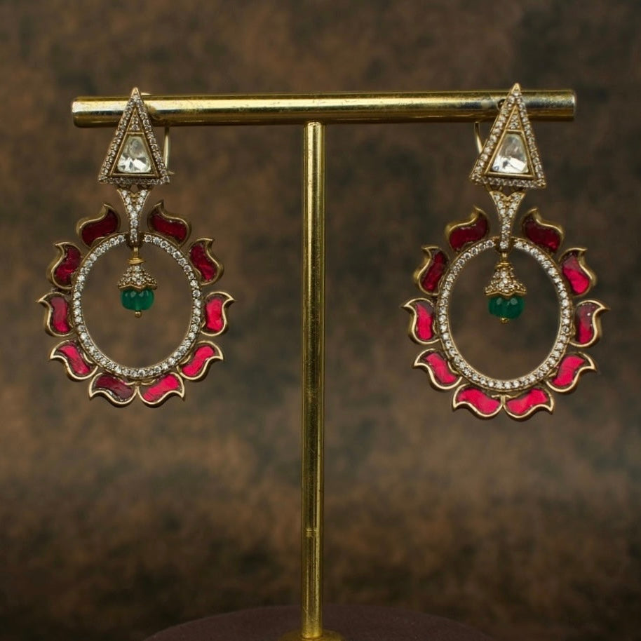 Regal Victorian Polki Earrings with Intricate Kundan Stones