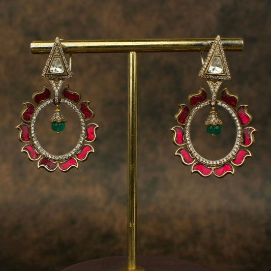 Regal Victorian Polki Earrings with Intricate Kundan Stones