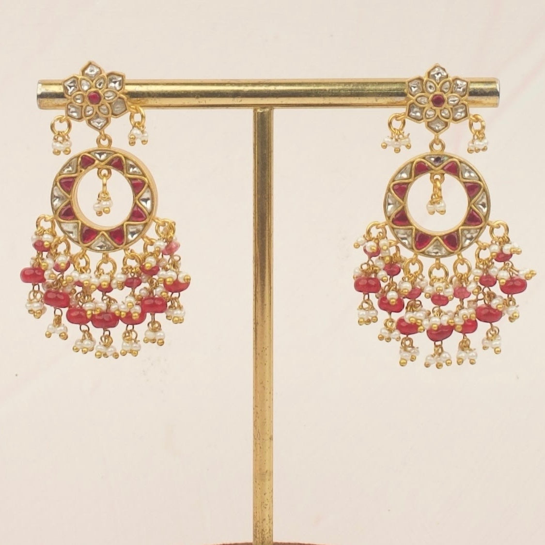 Enchanting Ruby Dream Jadau Kundan Chandbali Earrings