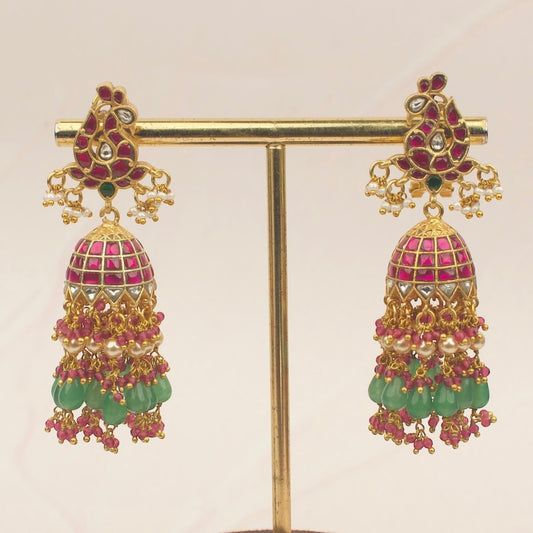 Bridal Jadau Kundan Jhumki With Pearl & Bead Hangings