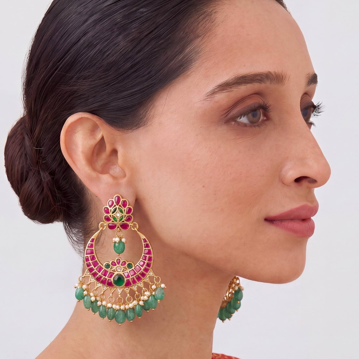 Dazzling Tilak Studded Jadau Kundan Chandbali Earrings