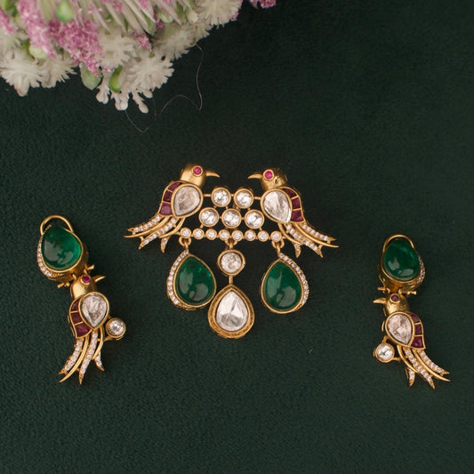 Green Emerald Victorian Pendant And Earrings Set