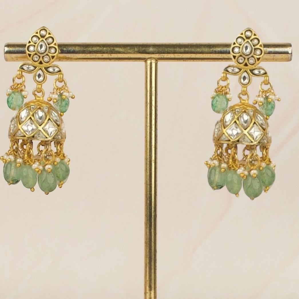 White Kundan Stone Jadau kundan Jhumka Earrings