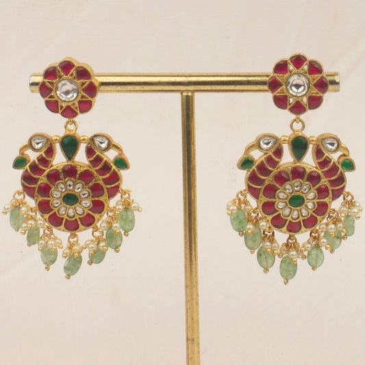 Peacock Radiance Jadau Kundan Chandbali Earrings