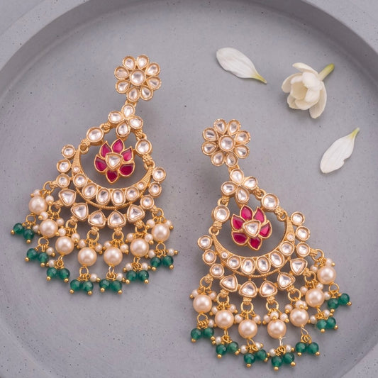 Radiant Victorian Chandbali Earrings With Pearl Drops - Handcrafted Indian Bridal Jewelry by Dulhan Jewels
