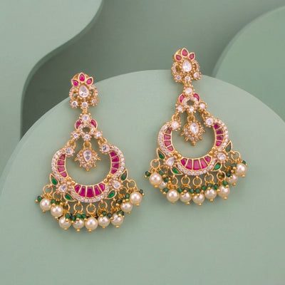 Radiant Jadau Kundan Chandbali Earrings With Hangings