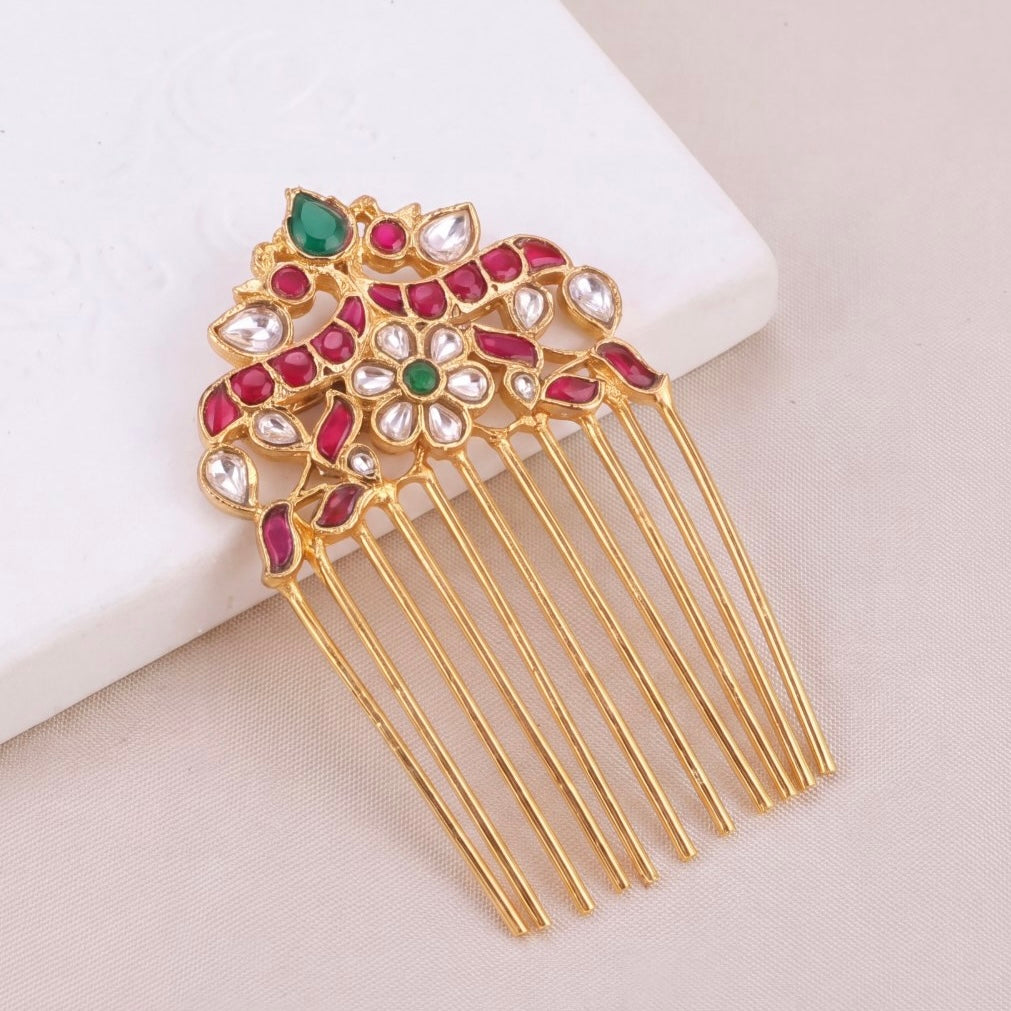 Multicolour Jadau Kundan HairPin - Handcrafted Indian Bridal Jewelry by Dulhan Jewels