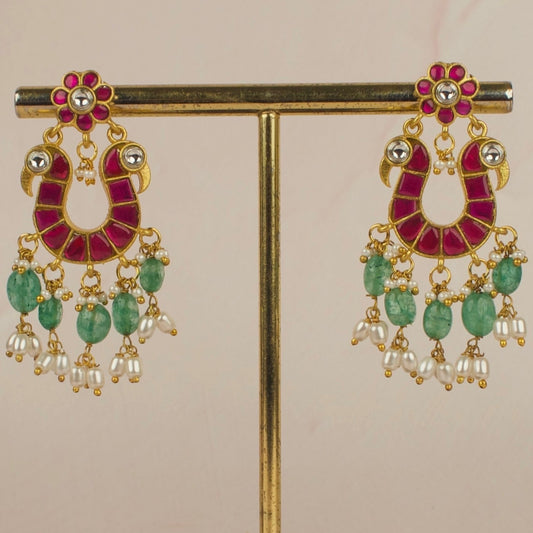 Regal Ruby-Embellished Emerald Bloom Chandbalis