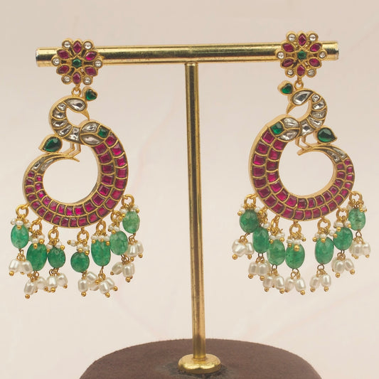 Enchanting Peacock-Inspired Jadau Kundan Chandbali Earrings