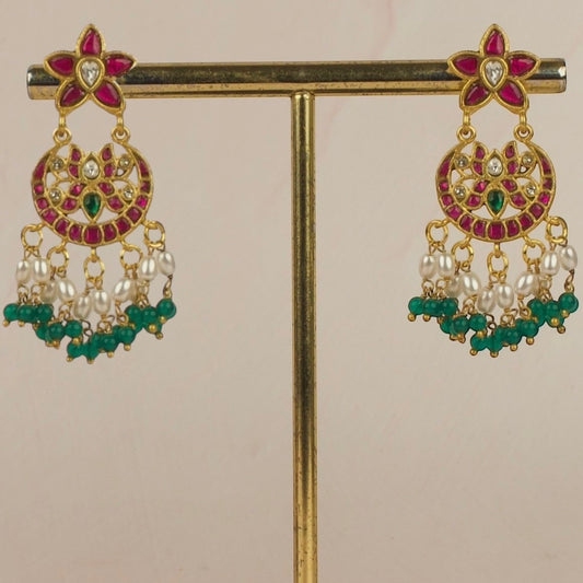 Floral Grace Ruby and Emerald Chandbalis