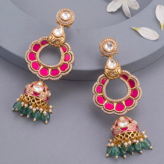 Deluxe Fusion Kundan & Polki Victorian ChandBali with Butta hanging