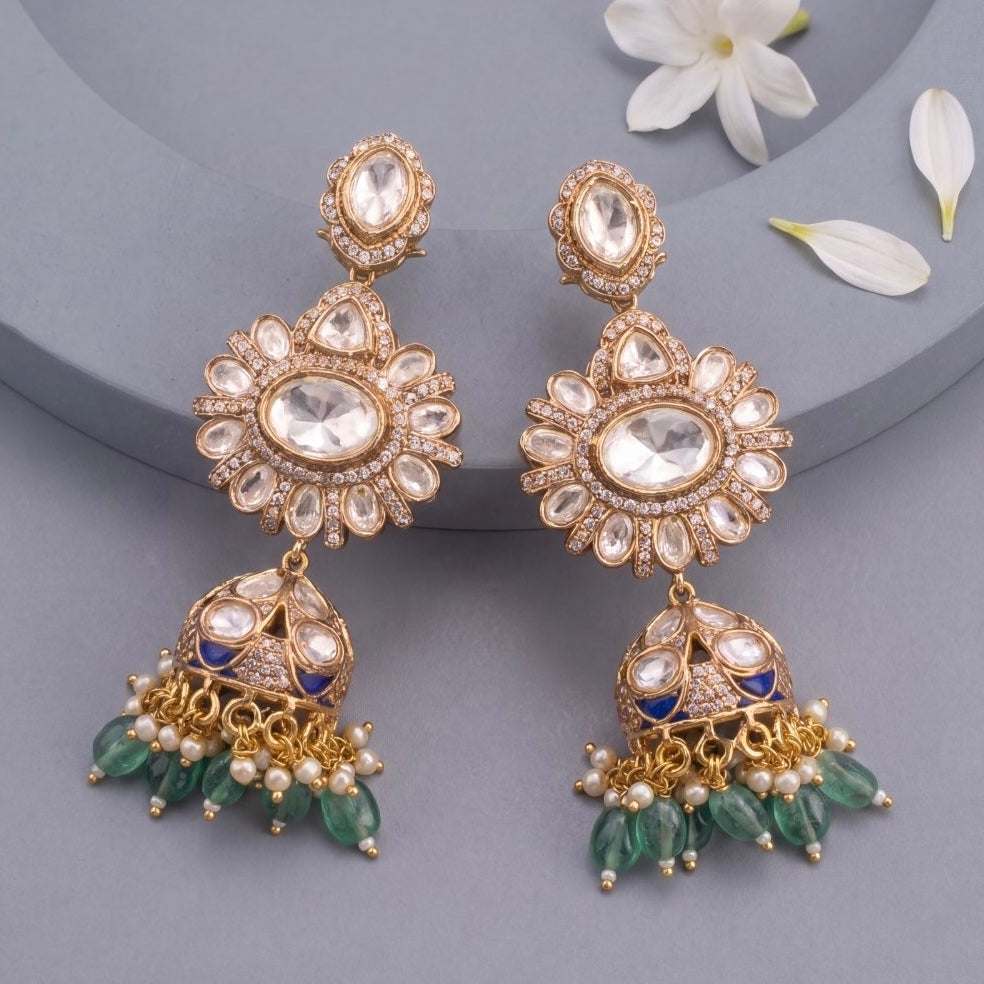 Opulent Polki Kundan Hanging Earrings - Handcrafted Indian Bridal Jewelry by Dulhan Jewels