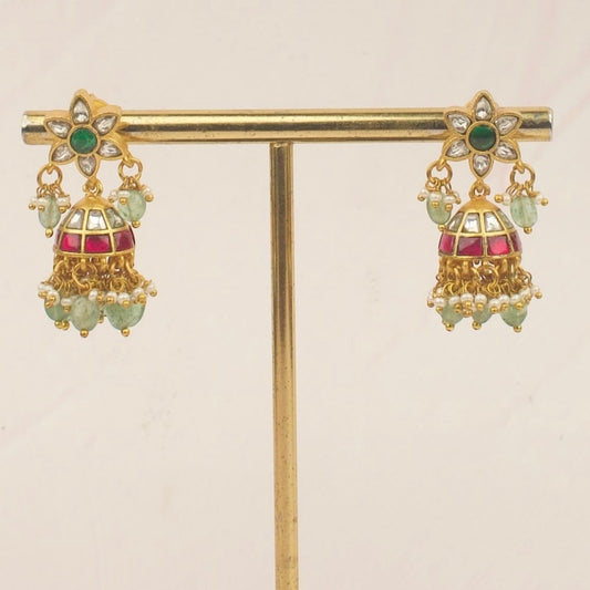 Floral Studded Jadau Kundan Jhumki Earrings