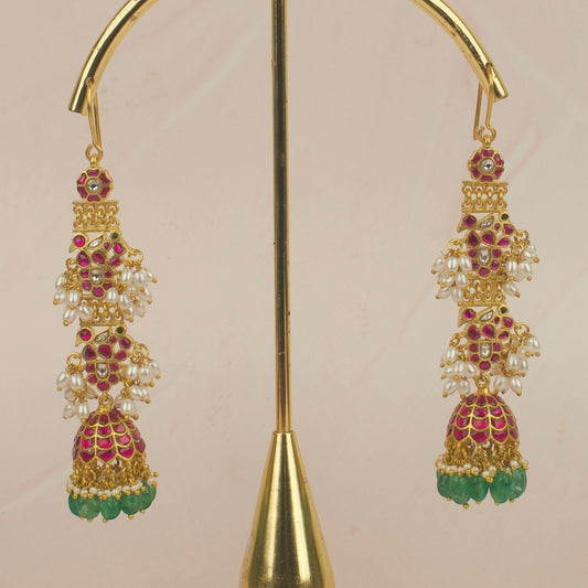 Grand Royal Splendor Big Jadau Kundan Hanging Jhumka Earrings