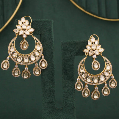 Radiant Victorian Polki Chandbali Earrings With Drops - Handcrafted Indian Bridal Jewelry by Dulhan Jewels