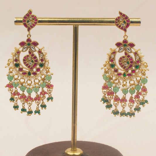 Majestic Peacock Motif Jadau Kundan Chandbali Earrings