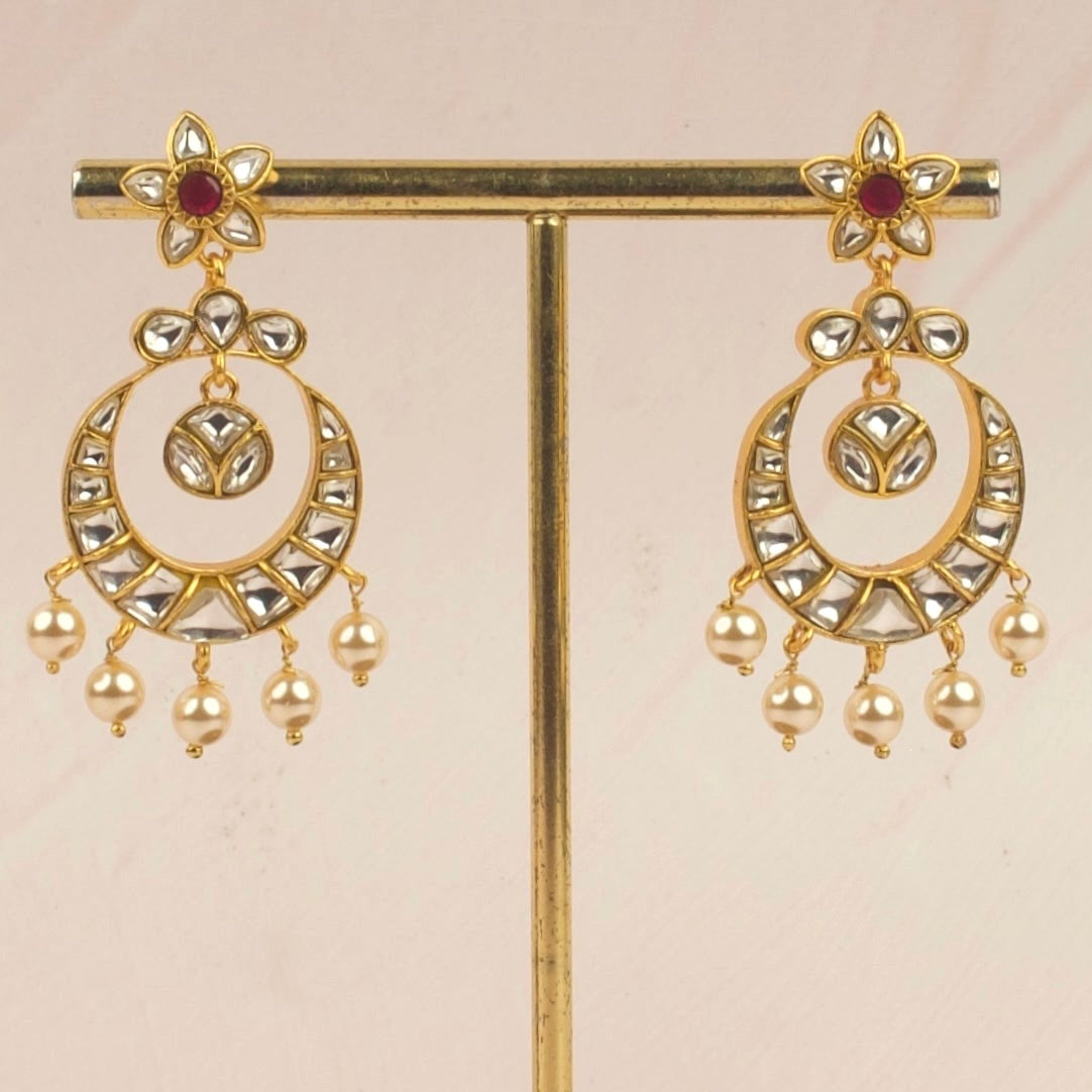 DER261 Eman kundan chandbali earrings high quality with pearls , farshi kundan jewellery , jadau jewellery