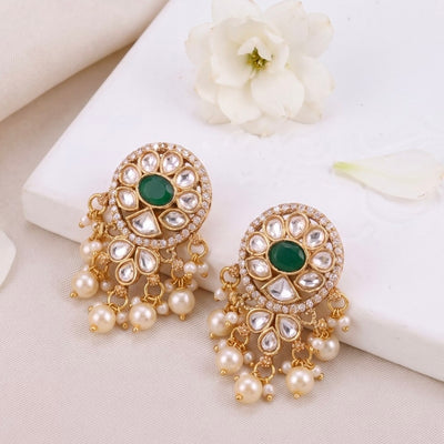 Classic Victorian Stud Earrings With Pearl Drops - Handcrafted Indian Bridal Jewelry by Dulhan Jewels