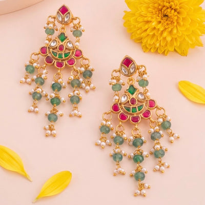 Unique Jadau Kundan Chandbali Earrings - Handcrafted Indian Bridal Jewelry by Dulhan Jewels