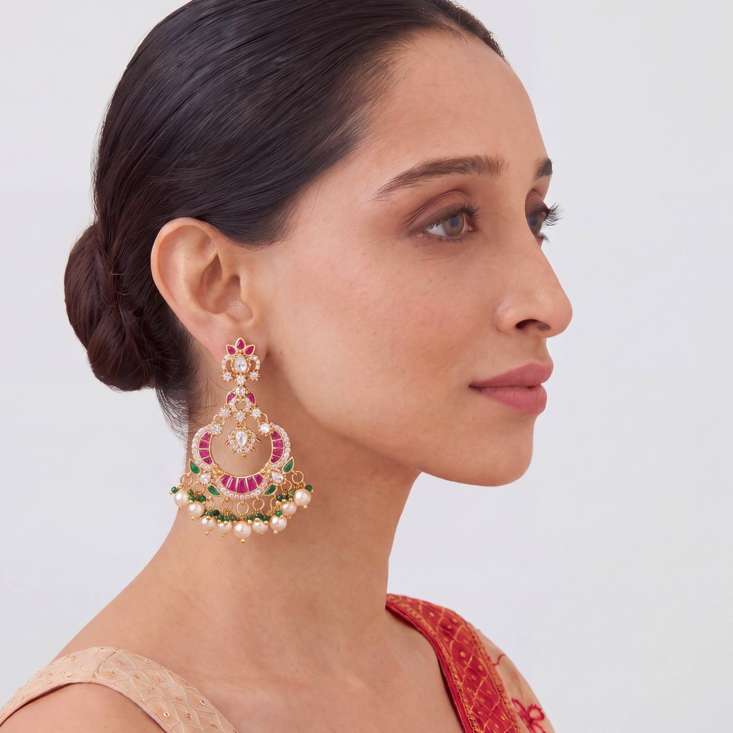 Radiant Jadau Kundan Chandbali Earrings With Hangings