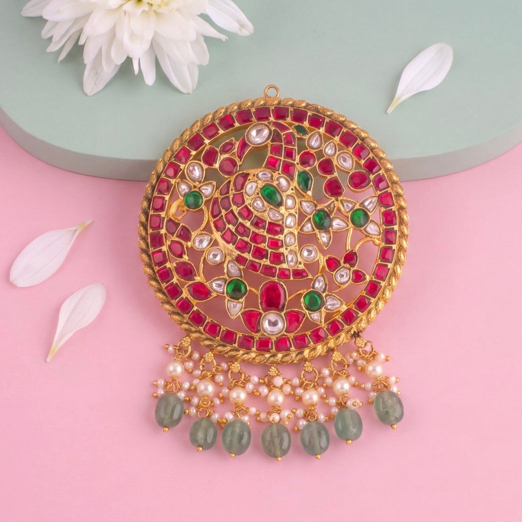 Unique Jadau Kundan Locket With Peacock Design