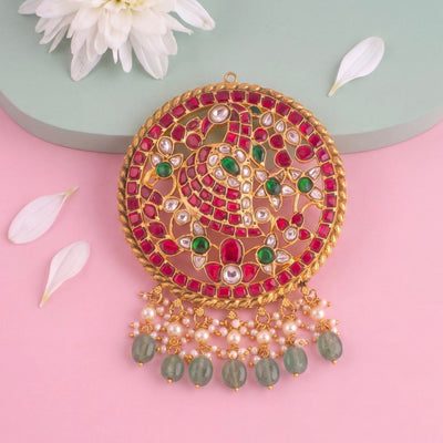 Unique Jadau Kundan Locket With Peacock Design