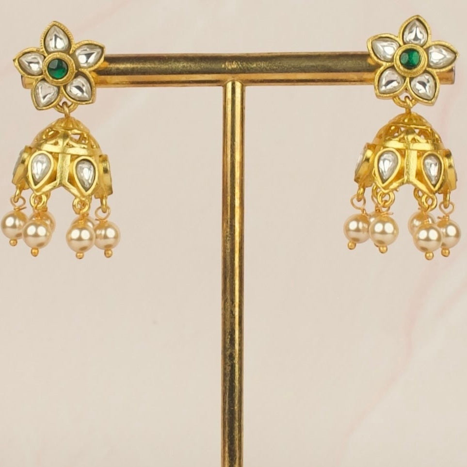 Ethereal Blossom Jadau kundan jhumka Earrings